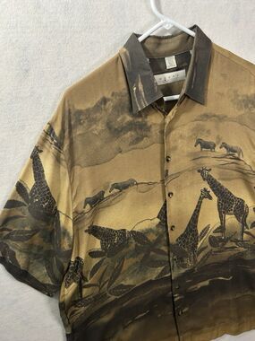 Haupt Germany Vintage Safari All Over Print Shirt Mens Large L AOP Giraffe 90s